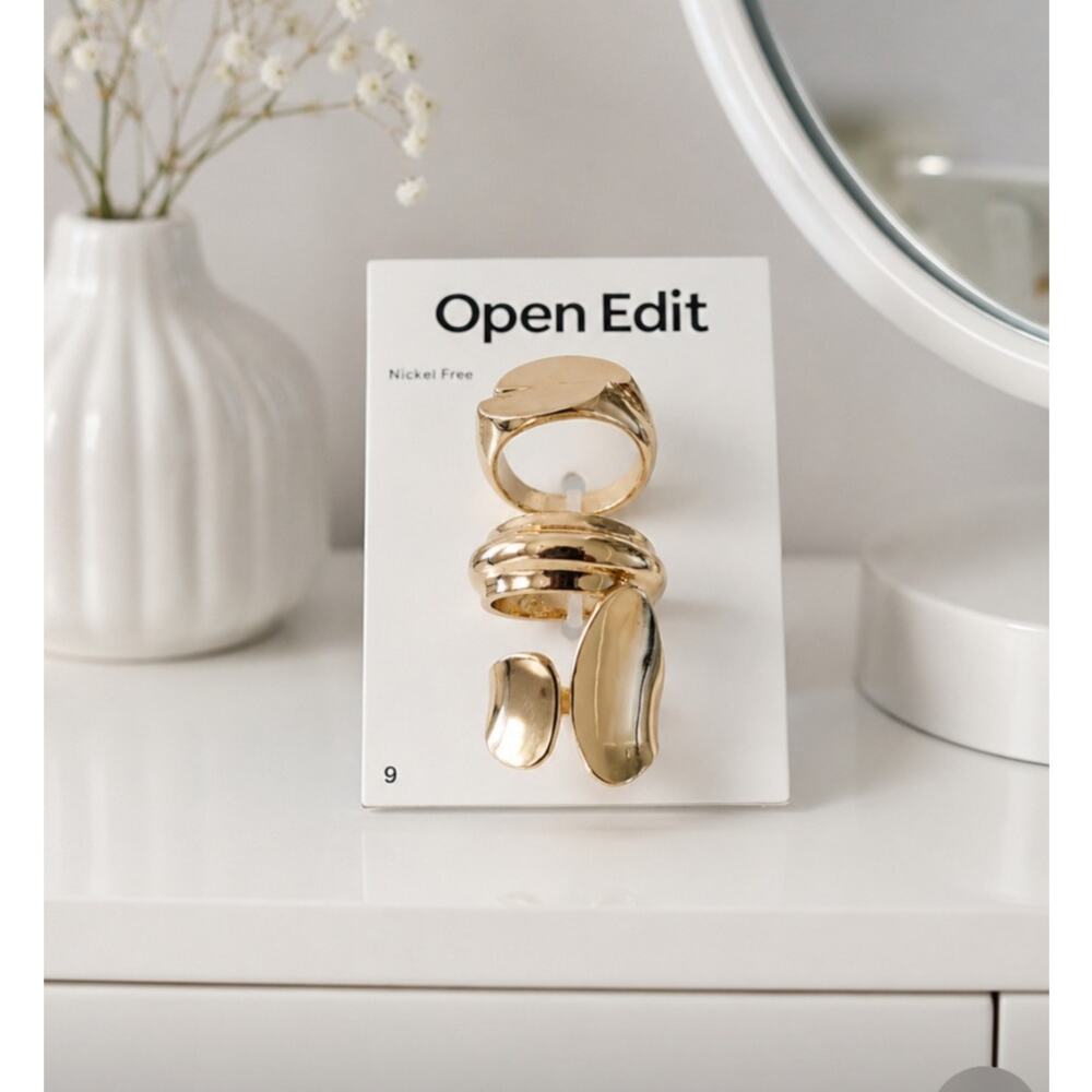 Nordstrom Open Edit Gold Ring Trio Set 9 New